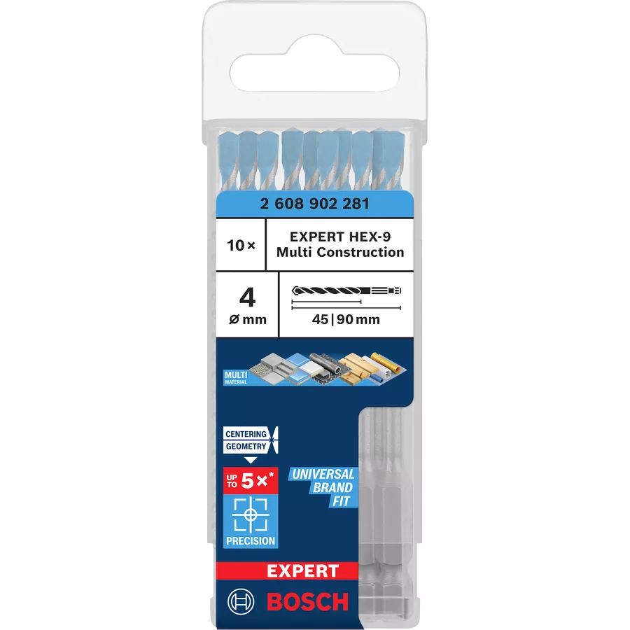 10x Forêts Ø4x45x90mm EXPERT HEX-9 Multi Construction BOSCH